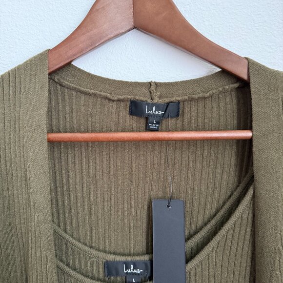 Lulus Layer Lover Olive Ribbed Knit Two-piece Dress & Cardigan Set Green - Picture 4 of 5